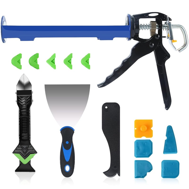 Ailewei Caulk Gun Kit, Smooth Silicone Caulking Gun and Caulk Remover Tool, Sealant Finishing Tool Grout Scraper for Kitchen Bathroom Window Sink Joint, All in One with Gift Box - Image 1